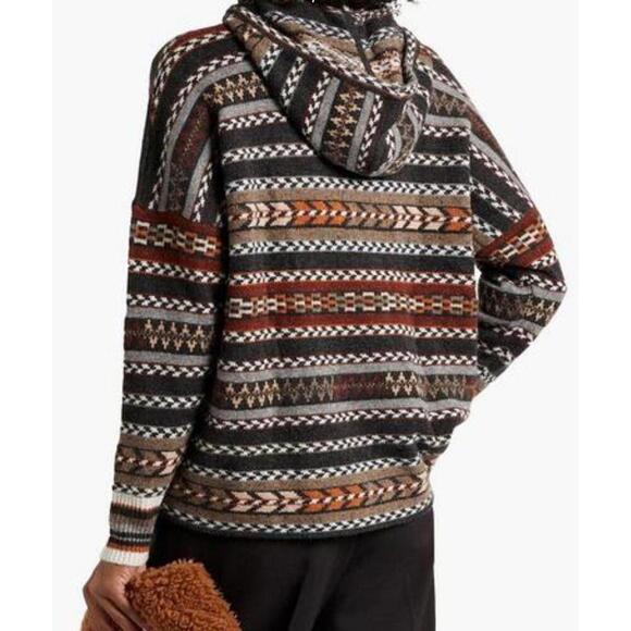 Autumn Cashmere 100% Pure Cashmere Hooded Sweater Jacquard Knit Tunic Aztec Xs S - Picture 2 of 8